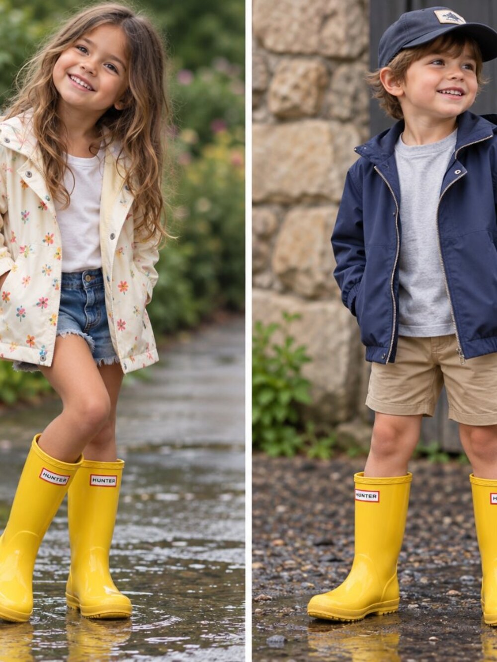 HUNTER Kids Original Yellow Rain Boots Wellington Waterproof Size 10C